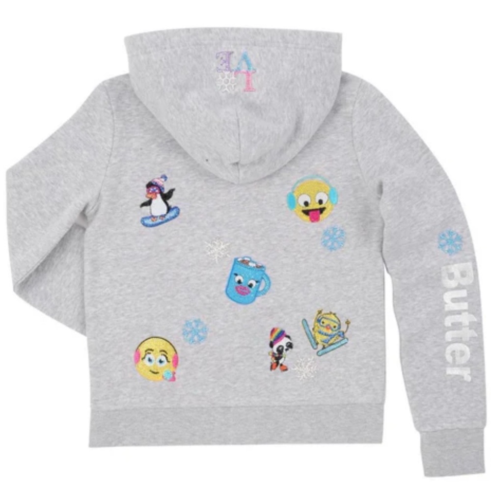 BUTTER
Winter Emoji Burnout Fleece Zip Hoodie